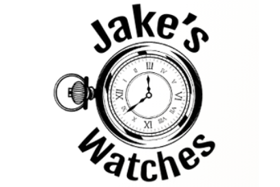 Jake's Watches logo with pocket watch illustratio